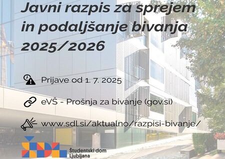 Razpis za sprejem in podaljšanje bivanja za študijsko leto 2025/2026