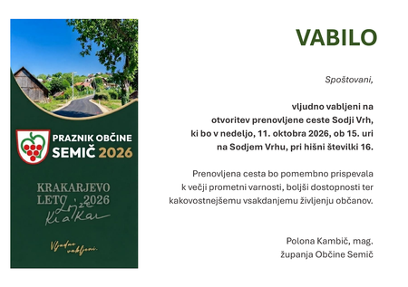 Vabilo na otvoritev ceste Sodji Vrh