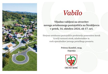 Vabilo na otvoritev novega avtobusnega postajališča na Štrekljevcu