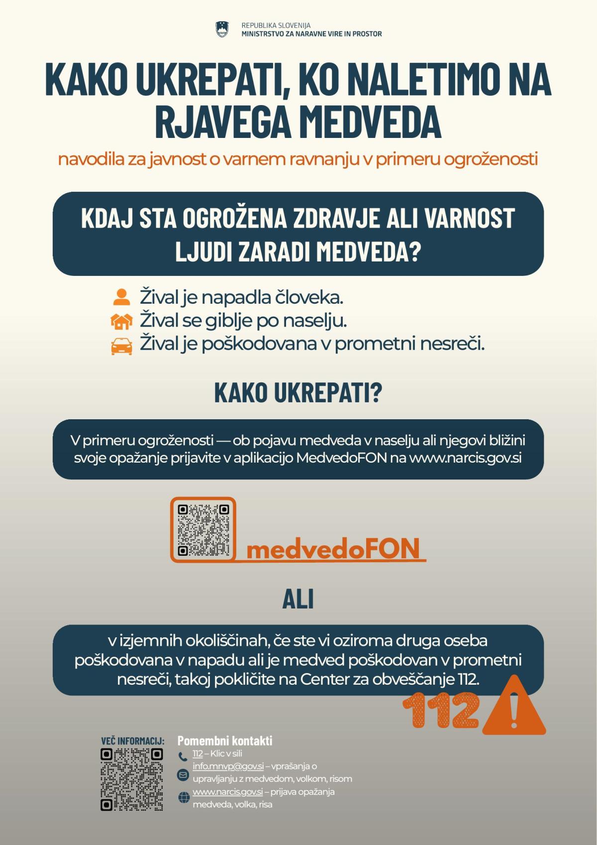 Kako ukrepati, ko naletimo na rjavega medveda.